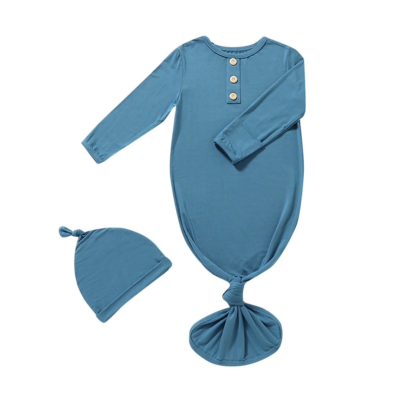 Lenpel Newborn Baby Knotted Gown Girl Boy Soft Long Sleeve Solid