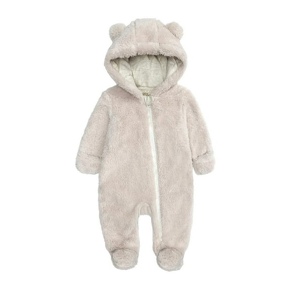 Lenpel Newborn Baby Snowsuit Cute Long Sleeve Zip up Hooded Fleece Footie Rompers Winter Warm Jumpsuits for 0-12 M