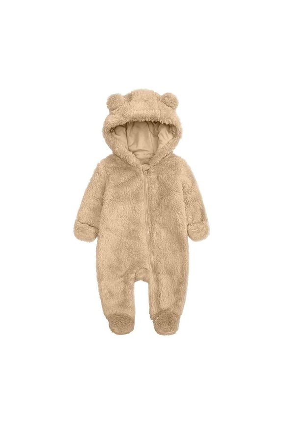 Newborn Baby Snowsuits Fall Winter Long Sleeve Zip up Hooded Fleece Romper Thick Warm Footie Jumpsuit