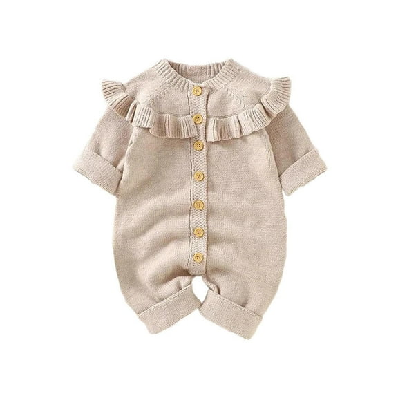 Lenpel Newborn Baby Sweater Rompers Ruffle Long Sleeve Button down Knitted Jumpsuits Infant Fall Winter Clothes