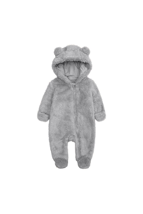 Newborn Baby Winter Snowsuit Cute Warm Zip up Hooded Fleece Romper Plush Footed Jumpsuit for 0-12 Months
