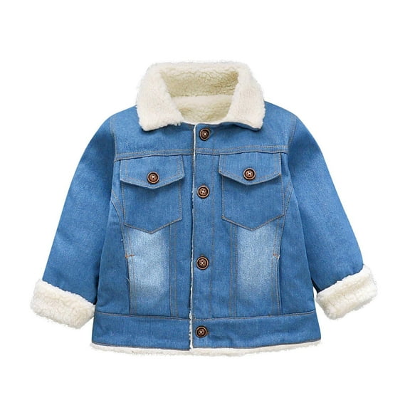 Lenpel Newborn Clothes Thick Warm Button down Lapel Fleece Lined Denim Jacket Fall Winter Outfits for Girls Boys