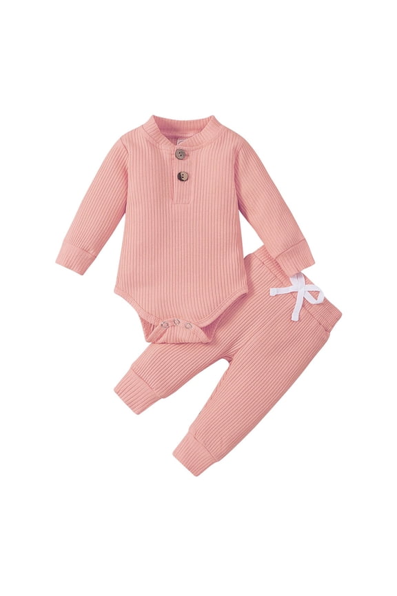 Newborn Clothes for Girls Boys Fall Winter Cotton Ribbed Long Sleeve Romper Pants 2 Pcs Baby Clothing Set