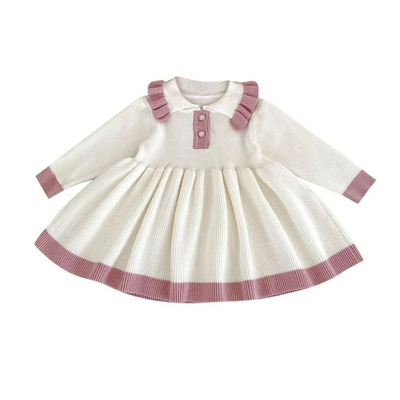 Lenpel Newborn Dresses for Baby Girls Infant Casual Long Sleeve Button Lapel Knitted Dress Fall Winter Clothes