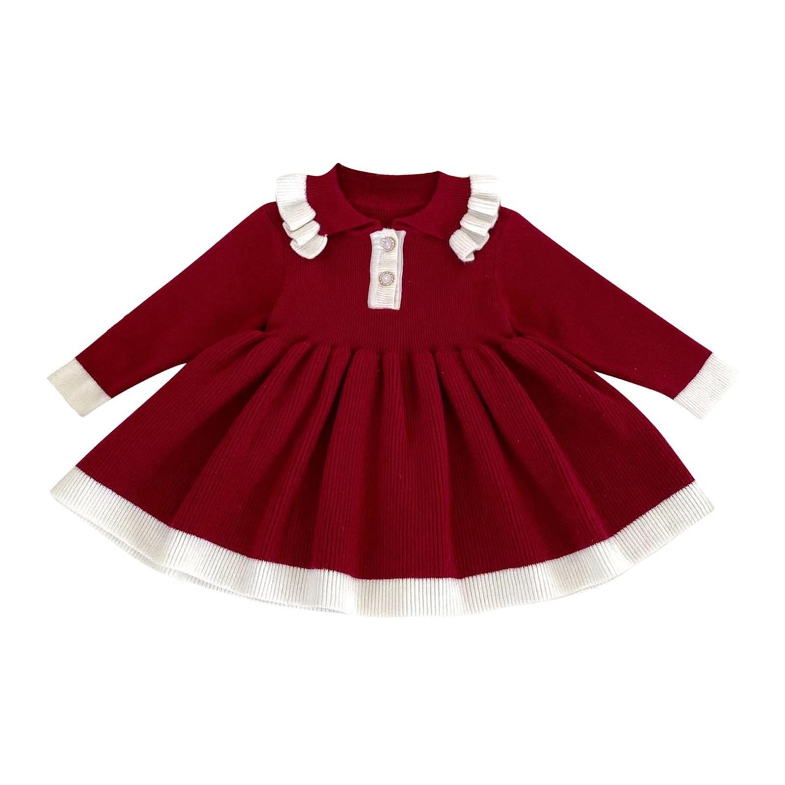 newborn burgundy dress Lenpel Newborn Dresses for Baby Girls Infant Casual Long Sleeve Button Lapel Knitted Dress Fall Winter Clothes, Infant Girl's, Size: 3-6 Months