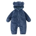 thumbnail image 1 of Lenpel Newborn Fuzzy Fleece Jumpsuits Baby Boy Girl Button Zip up Cute Ear Hooded Rompers Infant Plush Warm Snowsuits(Blue,9-12 Months), 1 of 3