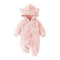 thumbnail image 1 of Lenpel Newborn Fuzzy Fleece Jumpsuits Unisex Baby Boy Girl Onesie Warm Zip up Ear Hooded Rompers Infant Plush Outwear Snowsuits(Pink,3-6 Months), 1 of 7