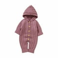 thumbnail image 1 of Lenpel Newborn Girls Boys' Sweater Rompers Long Sleeve Button down Hooded Cable Knit Jumpsuits Infant Baby Clothes, 1 of 2