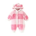 thumbnail image 1 of Lenpel Newborn Infant Fuzzy Fleece Jumpsuits Unisex Baby Boy Girl Zip up Ear Hooded Plaid Rompers Plush Warm Outwear Snowsuits(Pink,9-12 Months), 1 of 6
