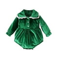 thumbnail image 1 of Lenpel Newborn Infant Velvet Bodysuits Unisex Baby Boy Girl Long Sleeve Half Button Collared Christmas Rompers Fall Winter Outfits(Green,3-6 Months), 1 of 7
