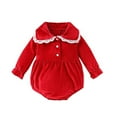 thumbnail image 1 of Lenpel Newborn Infant Velvet Bodysuits Unisex Baby Boy Girl Long Sleeve Half Button Collared Christmas Rompers Fall Winter Outfits(Red,12-18 Months), 1 of 7