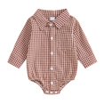 thumbnail image 1 of Lenpel Newborn Plaid Bodysuits Unisex Baby Boy Girl Long Sleeve Button down Collared Infant Shirt Rompers Spring Fall Outfits(Red,12-18 Months), 1 of 4