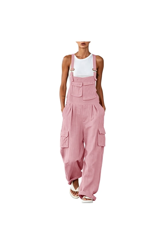 Overalls for Women Loose Fit Adjustable Straps Sleeveless Baggy Jumpsuits Casual Summer Wide Leg Rompers with Pockets