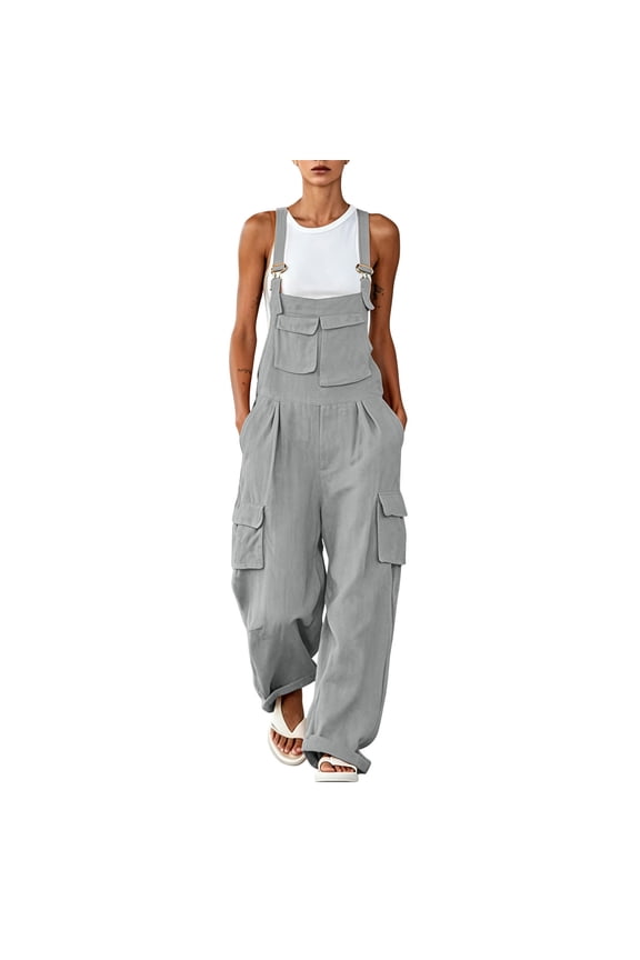Overalls for Women Loose Fit Adjustable Straps Sleeveless Baggy Jumpsuits Casual Summer Wide Leg Rompers with Pockets