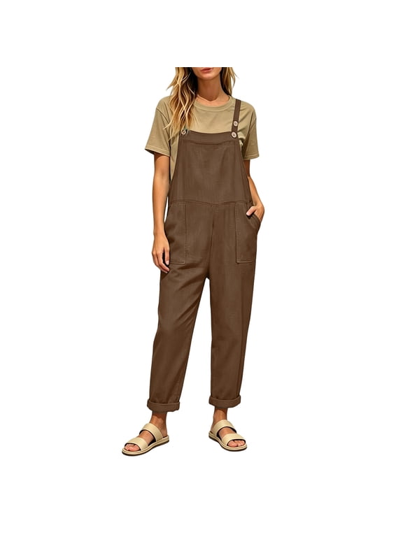 Overalls for Women Lounge Sleeveless Adjustable Button Strap Tapered Rompers Casual Loose Vintage Jumpsuits with Pockets