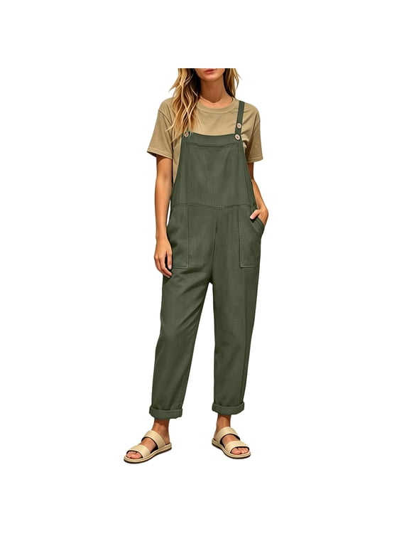 Overalls for Women Lounge Sleeveless Adjustable Button Strap Tapered Rompers Casual Loose Vintage Jumpsuits with Pockets
