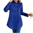 thumbnail image 1 of Lenpel Oversized Hoodies for Women Long Sleeve Curved Hem Drawstring Hooded Pullover Sweatshirts Casual Loose Tunic Tops with Pocket(Blue,Small), 1 of 7