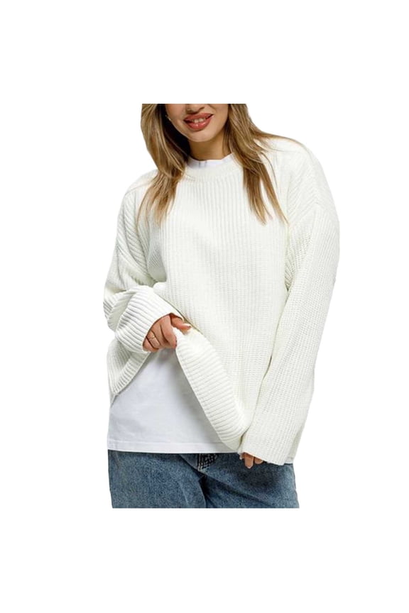 Oversized Sweaters for Women Crew Neck Long Sleeve Casual Loose Chunky Knit Pullover Tops Fall Winter Clothes(White,X-Large)