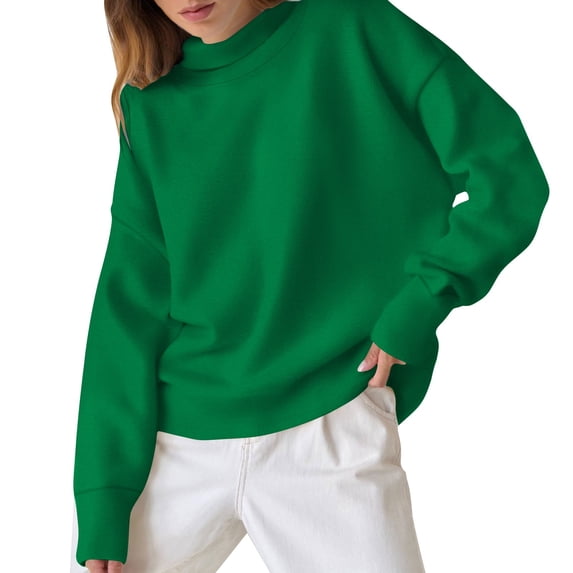 Lenpel Oversized Sweatshirt for Women Turtleneck Long Sleeve Plus Size Fleece Warm Pullover Sweater Tops Fall Winter Clothes(Green,5X-Large)