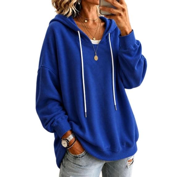 Lenpel Oversized Sweatshirts for Women Fall Trendy Drawstring Casual Loose Hoodies Comfy Long Sleeve Warm Pullover Tops(Blue,X-Large)