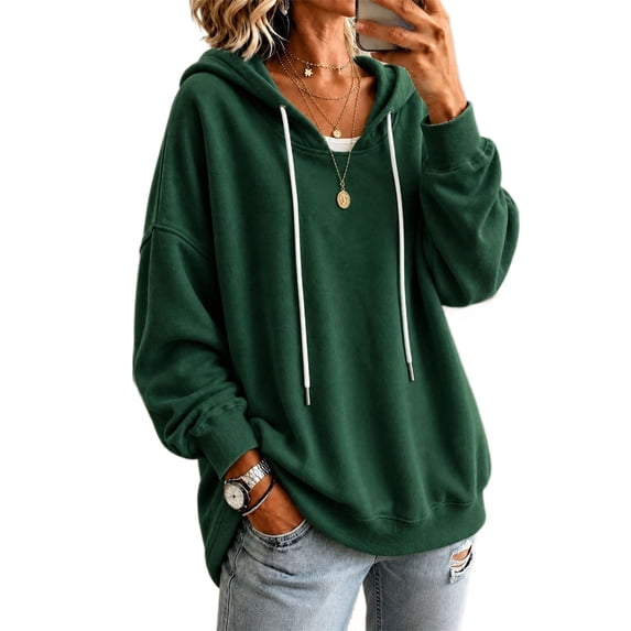 Lenpel Oversized Sweatshirts for Women Fall Trendy Drawstring Casual Loose Hoodies Comfy Long Sleeve Warm Pullover Tops(Green,Medium)