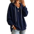 thumbnail image 1 of Lenpel Oversized Sweatshirts for Women Fall Trendy Drawstring Casual Loose Hoodies Comfy Long Sleeve Warm Pullover Tops(Navy,X-Large), 1 of 5