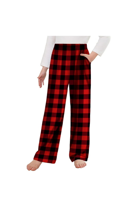 Pajama Pants for Girls Boys Soft Elastic Waist Christmas Printed Pj Bottoms Plaid Lounge Pants with Pockets