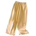 thumbnail image 1 of Lenpel Pajama Pants for Women Cotton Elastic Waist Ruffle Hem Plaid Wide Leg Lounge Pants Sleep Pj Bottoms with Pockets(Yellow,X-Large), 1 of 6