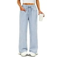 thumbnail image 1 of Lenpel Pajama Pants for Women Elastic High Waisted Drawstring Striped Lounge Pants Baggy Casual Trousers with Pockets(Light Blue,X-Large), 1 of 7