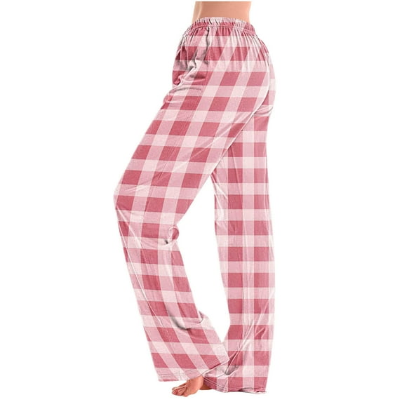 Lenpel Pajama Pants for Women Plus Size Comfy High Waisted Wide Leg Plaid Lounge Pants Sleep Pj Bottoms