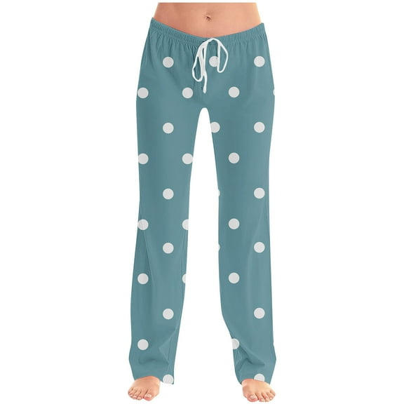 Lenpel Pajama Pants for Women Soft Casual Elastic High Waisted Drawstring Printed Comfy Lounge Pants Wide Leg Pj Bottoms