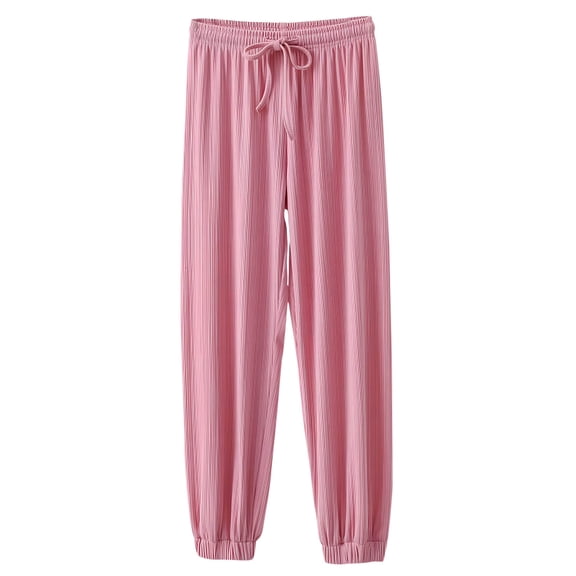 Lenpel Pajama Pants for Women Soft Casual Elastic Waist Drawstring Tapered Leg Lounge Pants Sleepwear Pj Bottoms(Pink,Medium)