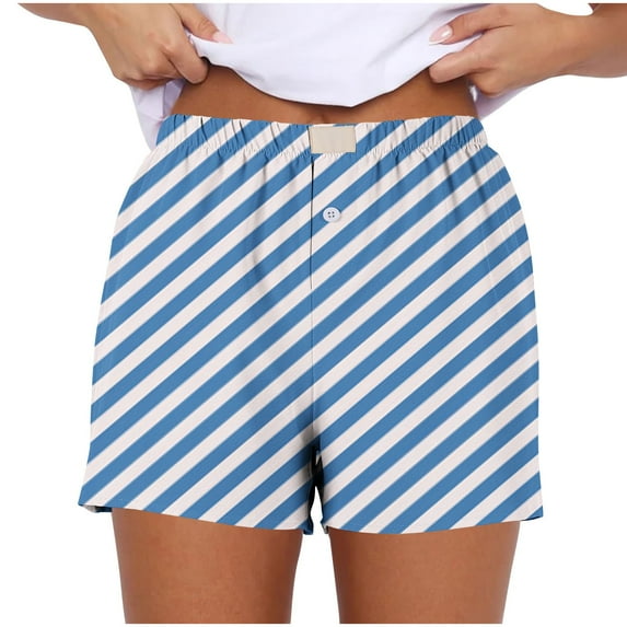 Lenpel Pajama Shorts for Women Casual Elastic High Waisted Striped Boxer Lounge Shorts Comfy Sleepwear Bottoms