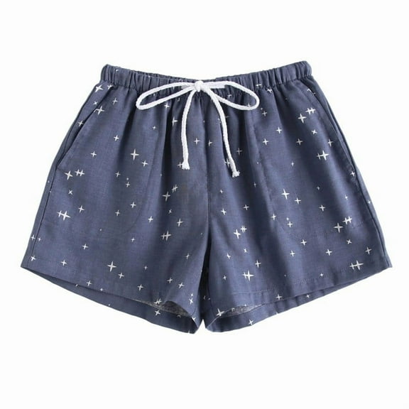 Lenpel Pajama Shorts for Women Casual Elastic Waist Drawstring Printed Soft Cotton Lounge Shorts Sleep Pj Bottoms