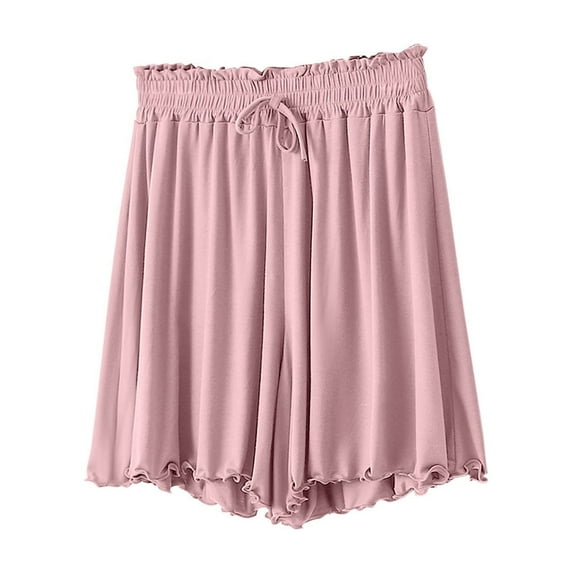 Lenpel Pajama Shorts for Women Modal Elastic Drawstring Ruffle Trim Soft Comfortable Lounge Shorts Comfy Sleep Shorts