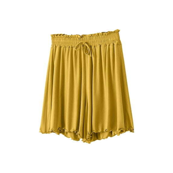 Lenpel Pajama Shorts for Women Modal Elastic Drawstring Ruffle Trim Soft Comfortable Lounge Shorts Comfy Sleep Shorts