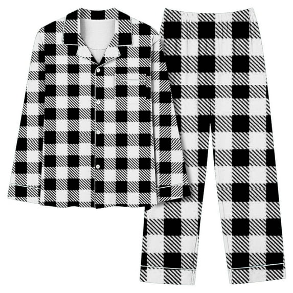 Lenpel Pajamas Set for Women 2 Piece Plaid Long Sleeve Button down Sleepwear Shirts Pj Bottoms Pj Lounge Sets