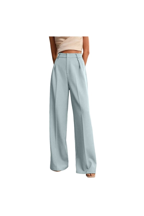 Palazzo Pants for Women Business Casual High Waisted Pleated Wide Leg Dress Pants Baggy Work Trousers with Pockets(Sky Blue,Medium)