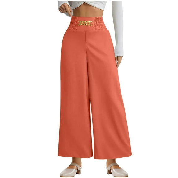 Lenpel Palazzo Pants for Women Business Causal Elastic High Waisted Solid Color Wide Leg Pants Baggy Work Trousers