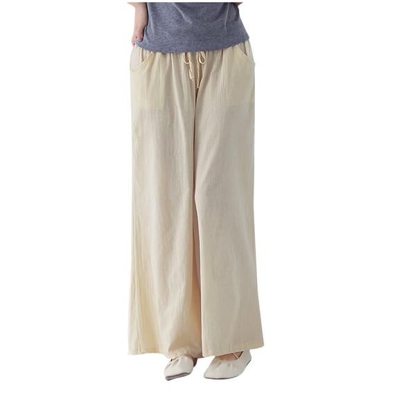Lenpel Palazzo Pants for Women Drawstring Elastic High Wasited Plus Size Wide Leg Pants Baggy Casual Trousers with Pockets