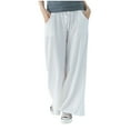 thumbnail image 1 of Lenpel Palazzo Pants for Women Drawstring Elastic High Wasited Plus Size Wide Leg Pants Baggy Casual Trousers with Pockets, 1 of 4