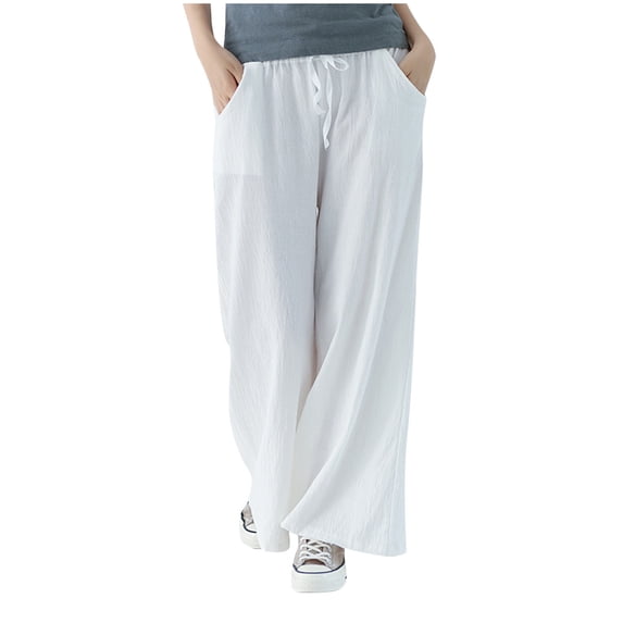 Lenpel Palazzo Pants for Women Drawstring Elastic High Wasited Plus Size Wide Leg Pants Baggy Casual Trousers with Pockets