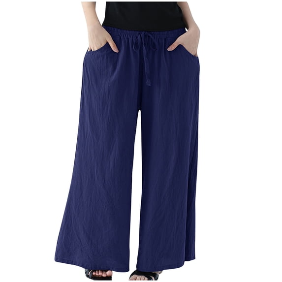 Lenpel Palazzo Pants for Women Drawstring Elastic High Wasited Plus Size Wide Leg Pants Baggy Casual Trousers with Pockets