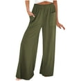 thumbnail image 1 of Lenpel Palazzo Pants for Women Elastic High Waisted Pull on Wide Leg Lounge Pants Baggy Casual Trousers with Pockets(Army Green,Small), 1 of 7
