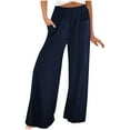 thumbnail image 1 of Lenpel Palazzo Pants for Women Elastic High Waisted Pull on Wide Leg Lounge Pants Baggy Casual Trousers with Pockets(Navy,X-Large), 1 of 7
