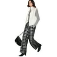 thumbnail image 1 of Lenpel Palazzo Pants for Women Fleece Warm Button Elastic Waist Plaid Wide Leg Pants Trendy Casual Trousers with Pockets(Black,Large), 1 of 7