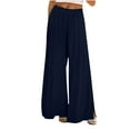 thumbnail image 1 of Lenpel Palazzo Pants for Women High Waisted Drawstring Wide Leg Lounge Pants Summer Beach Trousers with Pockets, 1 of 6