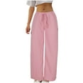 thumbnail image 1 of Lenpel Palazzo Pants for Women Lightweight Drawstring High Waisted Wide Leg Cargo Pants Baggy Casual Trousers with Pockets, 1 of 5