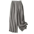 thumbnail image 1 of Lenpel Palazzo Pants for Women Plus Size Elastic High Waisted Wide Leg Cotton Linen Pants Baggy Beach Casual Trousers(Gray,XX-Large), 1 of 7