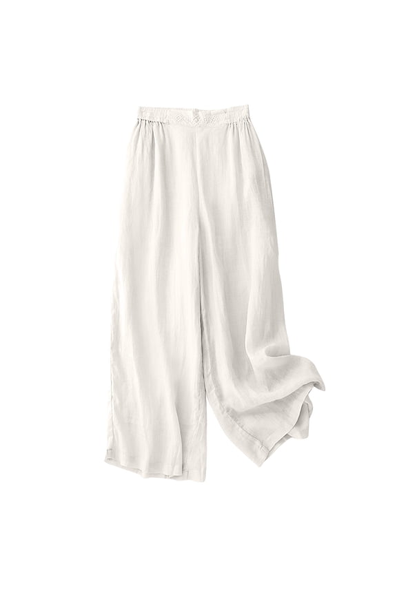 Palazzo Pants for Women Plus Size Elastic High Waisted Wide Leg Cotton Linen Pants Baggy Beach Casual Trousers(White,X-Large)